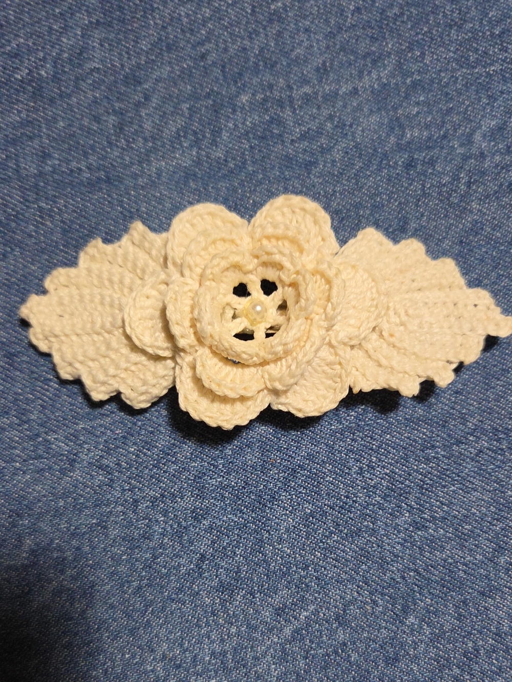 Handmade Cream Crochet Flower Hair Clip - Women Jewelry